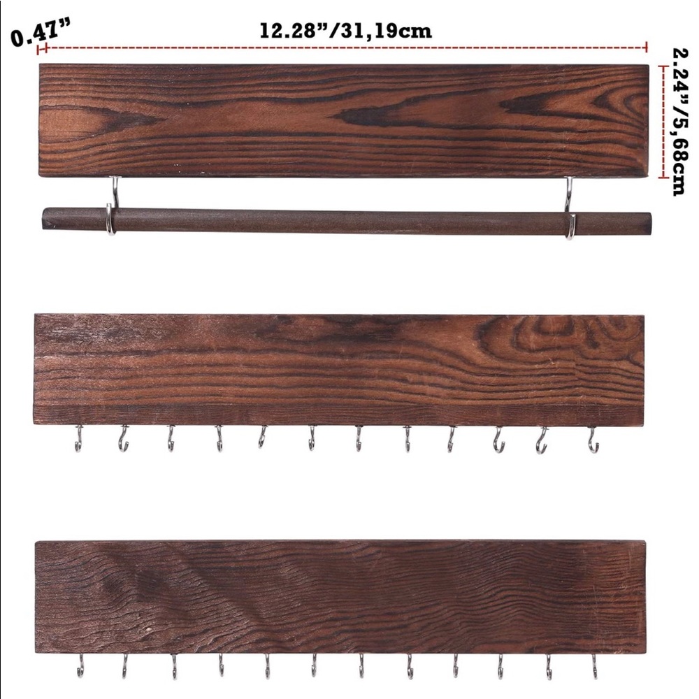 Wood jewelry wall hanger set of 3